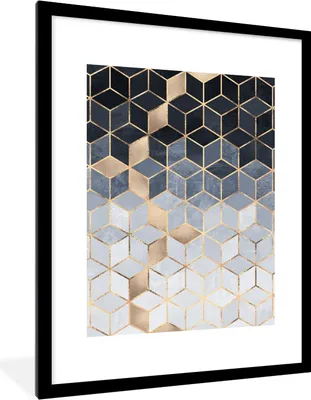 Produktbild von MuchoWow® Gerahmtes Poster Würfel - Gold - Muster 60x80 cm - Poster mit Schwarzem Bilderrahmen Wandposter Rahmen Foto Bilder - Wohnzimmer - Dekorationen - Prämie