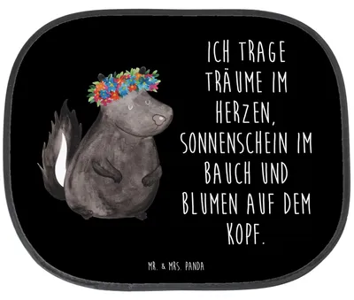Produktbild von Mr. & Mrs. Panda Autosonnenschutz Stinktier Mädchen - Schwarz - Geschenk, Sonnenschutz Fenster Auto, Stinker, Yoga, hitzeschutz, Sonnenblende, Wildtier, Seitenscheibe