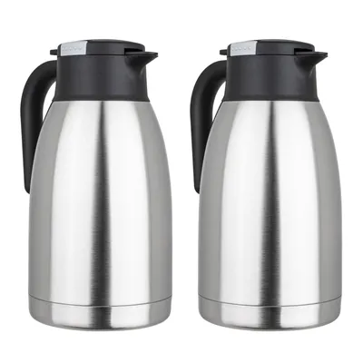 Produktbild von 2er Set Thermoskanne Kaffeekanne Edelstahl 2 Liter Isolierkanne Teekanne Thermo Kaffee Tee Kanne Einhandautomatik