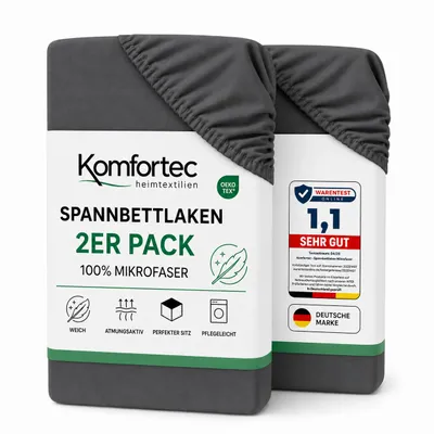 Produktbild von Komfortec Spannbettlaken 2er 140x200 cm, Bettlaken Boxspringbett bis 15cm - 30cm Matratzenhöhe,  Anthrazit, KI-generiertes Bild
