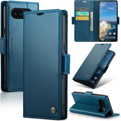 Image de Étui pour Google Pixel 10A, blocage RFID, étui en cuir avancé avec fonction support, bleu