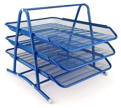 Zdjęcie produktu dla D.RECT Metalowe, sztaplowane tace na dokumenty - biurko z organizerem - biurko na dokumenty - 3 szuflady Taca na listy Taca na dokumenty A4 Organizer siatkowy - taca na papier Granatowa taca na dokumenty