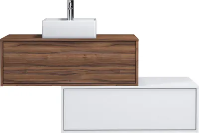 Produktbild von Natürlicher dunkler und weißer wandhängender Badezimmerschrank mit Einzelwaschbecken und zwei Schubladen - 94 cm - TEANA II