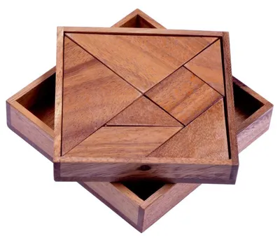 Produktbild von Tangram Quadrat – Knobel- und Legespiel aus Holz mit 7 Bausteinen aus Holz
