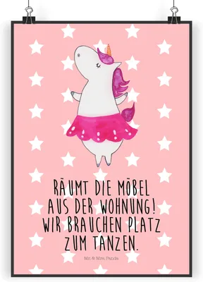 Produktbild von Mr. & Mrs. Panda Bild Einhorn Ballerina DIN A4 - Rot Pastell - Geschenk, kunstdruck poster, wanddeko, drucke, Unicorn, Wandbild, Einhörner, Plakat, Spaß, Wohnung
