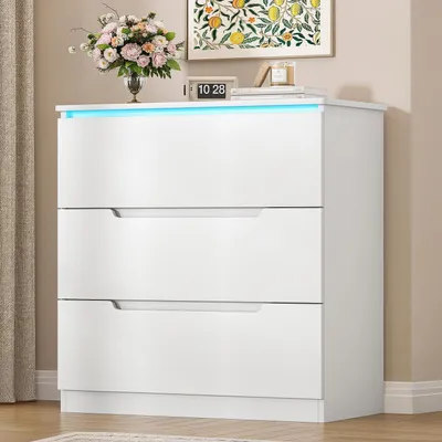 Zdjęcie produktu dla Komoda z 3 szufladami i oświetleniem LED, wymiary: 40 x 70 x 80 cm, kolor: biały