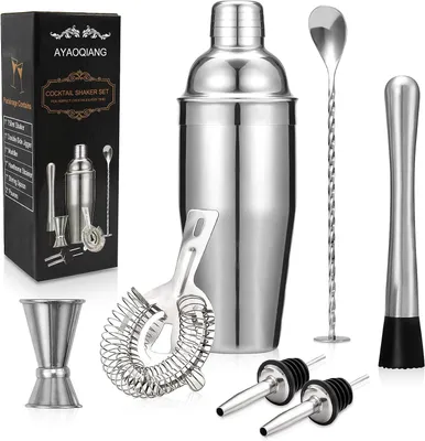 Productafbeelding van Cocktailshakerset - 7-delige cocktailbereidingsset - Cocktailshakerset 750 ml roestvrijstalen bargereedschapset barmanset met dubbele jigger