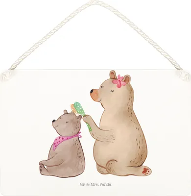 Produktbild von Mr. & Mrs. Panda holzbild Bär Kind DIN A5 - Weiß - Geschenk, Muttertag, Schild, Mama, Türschild, kleine aufmerksamkeit, Mutti, wandtafel, Dekobrett, Mutter