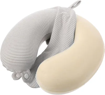 Obrázok produktu pre Vankúšik na krk, poťah je umývateľný, materiál: polyester/bavlna, farba: sivá/modrá, vhodný na lietanie a kempovanie