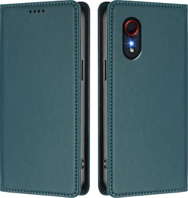 Image de Étui en cuir pour Samsung Galaxy Xcover5, étui à rabat magnétique en cuirPolyuréthaneavec support, vert