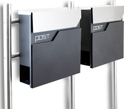 BITUXX Design Doppelstandbriefkasten mit Post Blende Graphit und Deckel Edelstahl MS-16783