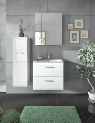 Produktbild von Badezimmer-Set >Ice< in Weiß / Weiß Hochglanz - 105x185x46cm (BxHxT)
