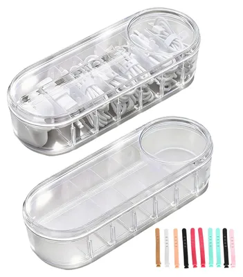 Kabel-Organizer-Box 2er-Set mit Deckel, 7 Fächer, 10 Kabelbinder