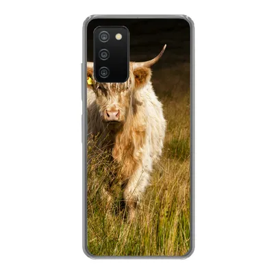 Produktbild von MuchoWow® Handyhülle Schutzhülle Hülle für Samsung Galaxy A03s Schottische Highlander - Licht - Gras - Tiere Silikon Softcase Handy Hülle - Schutz