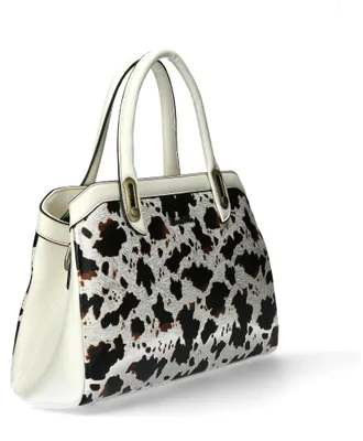 Produktbild von Laura Vita Damen Henkeltasche mit Kuhflecken-Muster Aramis 08, Farbe:Weiß