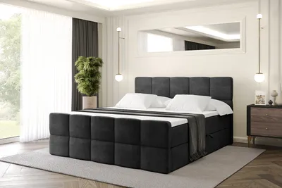 Produktbild von ALTDECOR Boxspringbett mit Matratze und Lattenrost, Topper, Polsterbett mit Bettkasten, Bett mit Stauraum H4-Matratze, Doppelbett, Boxbett - LIRO-Z - 120x200 - Schwarz Casablanca