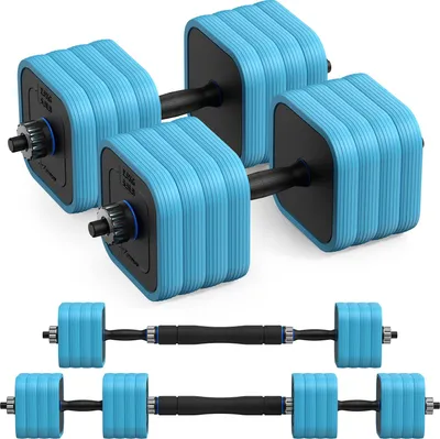 Produktbild von 3-in-1 verstellbares Hantel-Set – Kurzhantel & Langhantel, quadratische Scheiben, doppelte Sicherheitsmutter, rutschfeste Griffe, geräuscharm (40 kg)