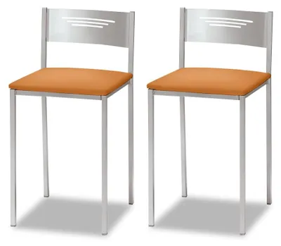 Productafbeelding van ASTIMESA Twee keukenkrukken met rugleuning, kunstleer, oranje, zithoogte 45 cm