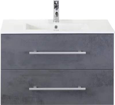 Produktbild von Sanox Badmöbel-Set Stretto BxHxT 81 x 52 x 39 cm Frontfarbe betonanthrazit mit Waschtisch Keramik weiß Griff chrom 84716