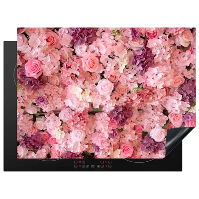 Produktbild von KitchenYeah© Herdabdeckplatte Blumen - Rosa - Rosen , 70x52cm, Küche Deko, Glaskeramikkochfeld Herdabdeckung, Abdeckplatte fùr Kochfeld