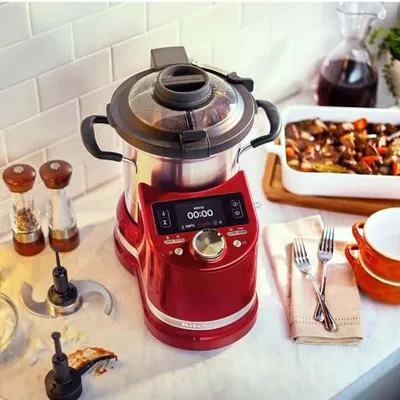 Produktbild von KitchenAid Artisan, 4,5 l, 140 °C, 40 °C, Braten, Kneten, Püree, Dampf, Grau, Rot, Edelstahl, Tasten, Drehregler