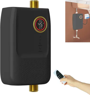 Zdjęcie produktu dla Miniatywny podgrzewacz elektryczny - przepływowy podgrzewacz wody - natychmiastowa woda ciepła - sterowanie dotykowe - 5500 W - czarny