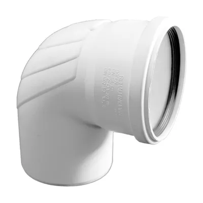 A white plastic pipe fitting on a white background.
