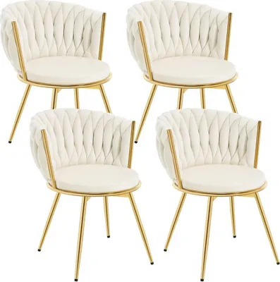 Produktbild von WOLTU Esszimmerstühle, Metallrahmen, ergonomisch, 360° drehbar, Samtsitz : Beige 4 Farbe: Beige Stückzahl: 4