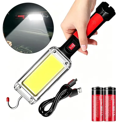 Produktbild von LED Arbeitsleuchte wiederaufladbar 1500 Lumen, magnetische COB Werkstattlampe, 360° Haken, IPX4 wasserdicht, USB-C, für Garage & Auto Reparatur