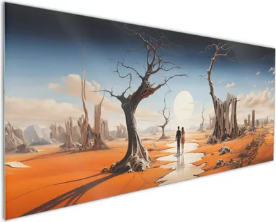 Produktbild von Wallario Küchenrückwand aus Glas, Größe: 125 x 50 cm, Motiv: Wüstenwanderer | Spritzschutz | abwischbar | pflegeleicht | in