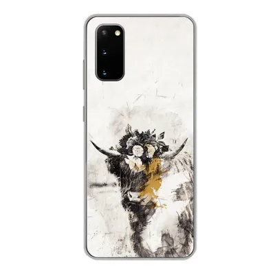 Produktbild von MuchoWow® Handyhülle Schutzhülle Hülle für Samsung Galaxy S20 Schottischer Highlander - Farbe - Blumen Silikon Softcase Handy Hülle - Bild