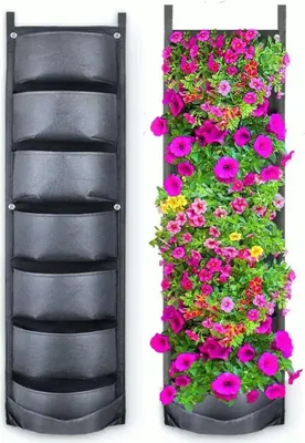 Produktbild von Hängende Pflanzsäcke mit 7 Taschen, vertikaler Wandpflanztopf für Garten, Terrasse und Zuhause (Schwarz)