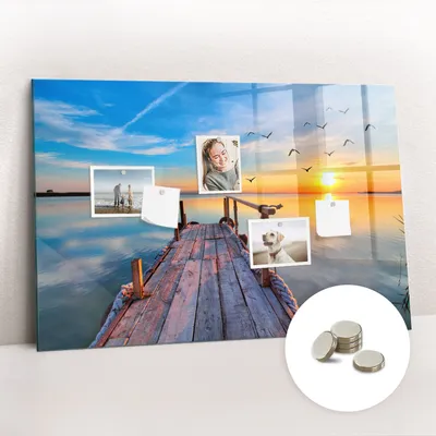 Obrázek produktu pro Magnetická Tabule na Zeď Skleněná - Memo Board Kleněnou Přední Stranou - 5 magnetů v balení - 90x60 cm - Jezerní most