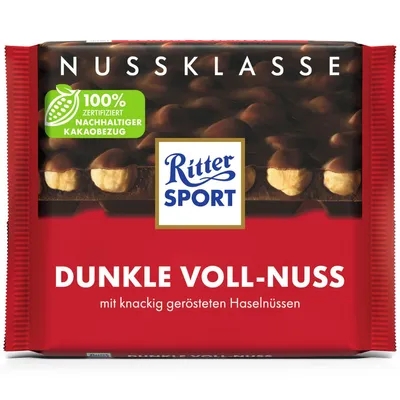 Produktbild von Ritter Sport 4000417702005, dunkle Schokolade, 100 g, Haselnuss, 2395 kJ, 577 kcal, 41 g
