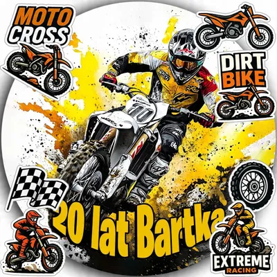 Zdjęcie produktu dla Opłatek Na Tort 20Cm - Motocross Dekoracja Urodzinowa + Imię 15Cm 18Cm