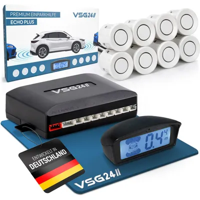 Produktbild von Premium Kombi-Set Einparkhilfe für vorne & hinten, PKW, Sprinter, Wohnmobil - Sensoren Weiß PDC-22147