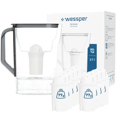 Imagen del producto de Jarra filtrante Wessper D3 SLIM, 2,7 litros, color , con 10 filtros aquaclassic