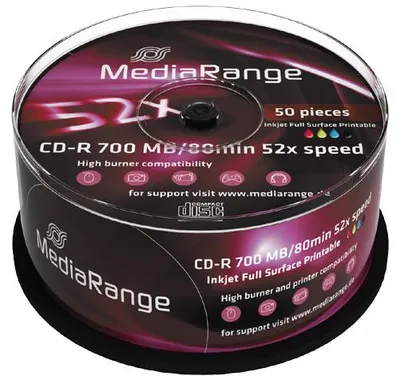 Produktbild von MediaRange CD-R 700 MB, CD-Rohlinge, (52fach, 50 Stück, bedruckbar)