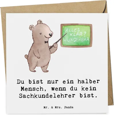 Produktbild von Mr. & Mrs. Panda Klappkarte Sachkundelehrer Herz - Weiß - Geschenk, Lustig, Sachkundeunterricht, Grundschule, doppelkarte, Grußkarte, faltkarte, Witzig, Glückwunschkarte