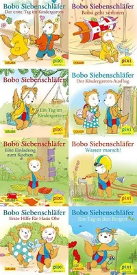A collage of eight book covers from the Bobo Siebenschläfer series.
