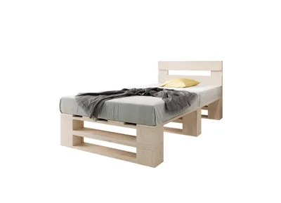 Produktbild von Lermowood Palettenbett M2 120 x 200 cm mit Kopfteil Natur Holzbett Massivholzbett Bett aus Paletten Seniorenbett Kinderbett Jugendbett