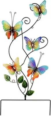 Productafbeelding van Handgemaakte metalen vogeldecoratie voor de tuin, in regenboogkleuren, 73 x 37 cm