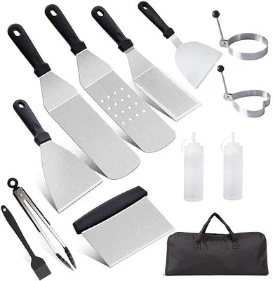 Image de Set de spatules en acier inoxydable pour barbecue et teppanyaki professionnels