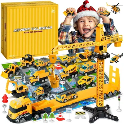 Productafbeelding van Adventskalender 2025: Bouwvoertuigen van metaal, inclusief speelmat