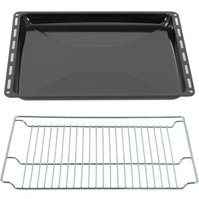 Produktbild von ICQN Backbleche &Gitter mm Set 465 x 370 x 30 mm Emailliert Fettpfanne Verchromt