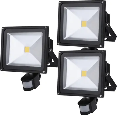 Immagine prodotto di Greenmigo 3 faretti LED da 30 W + sensore di movimento, luce bianca calda, illuminazione per oggetti, faretti da esterno, faretti da parete, proiettori, lampada da giardino, IP65, 85 V-265 V