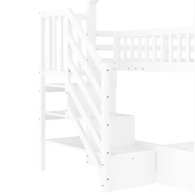 Immagine prodotto di letto a castello okwish 140x200cm, letto per la casa con scala di contenimento e scivoli, letto per bambini con ringhiere adatto a bambini e ragazzi, bianco
