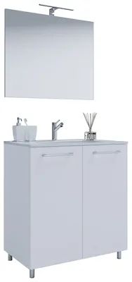 Immagine prodotto di 3 pz. Set | 1 lavabo con porte girevoli, 1 specchio, 1 lavabo | Lavabo in Vetroceramica | Armadio in piedi 80 cm | Set mobili da bagno - Badinos