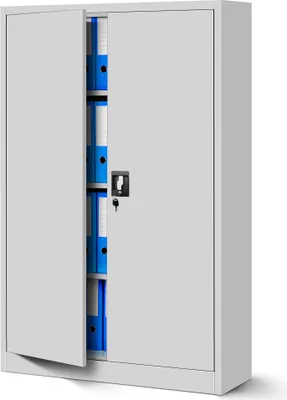 Produktbild von Aktenschrank Metallschrank Büroschrank Werkzeugschrank 3 Fachböden Stahlblech Flügeltüren Pulverbeschichtung 140 cm x 90 cm x 40 cm Farbe: Grau