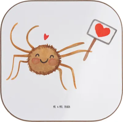 Produktbild von Mr. & Mrs. Panda Tischschoner Spinne Agathe Motivation - Weiß - Geschenk, Liebe, Glück, Dankeschön, Tischuntersetzer, Untersetzer für Gläser, Coaster, Vertrauen, grill